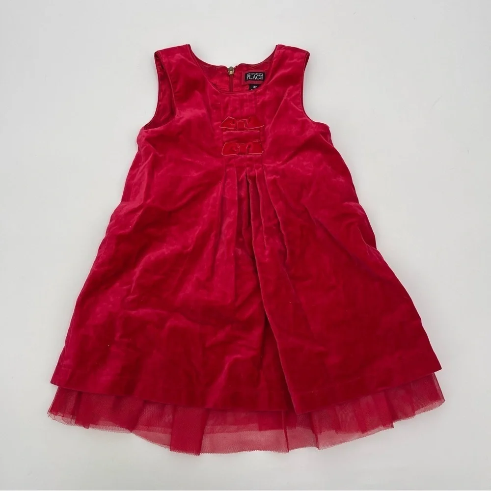 Vintage The Children's Place red velour‎ dress tulle jumper Christmas size 3T